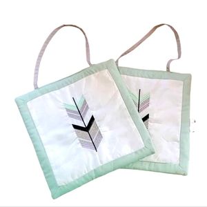 Large Potholders Set of 2 Light Green White Navy Blue Gray Arrow Quill Feather